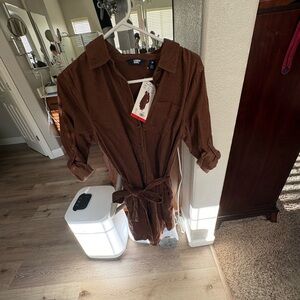 Lands End Brown Button-Up Dress with Belt NWT